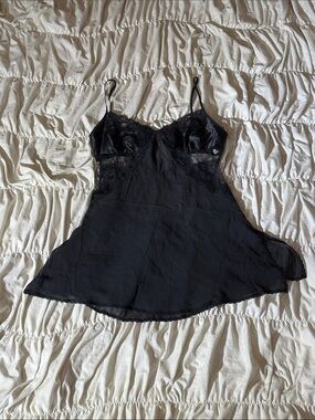 Victoria's Secret Black Satin & Lace Slip Chemise